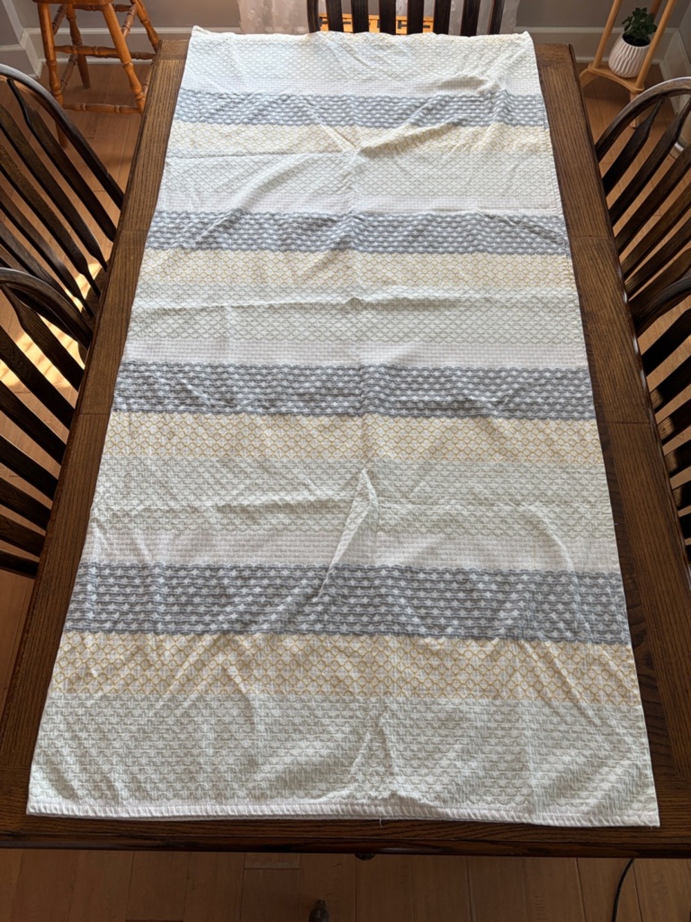 Striped Shower Curtain in Gray, Cream, and Gold